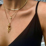 Layered Necklace Set with Cross and Leaf Pendant image 4