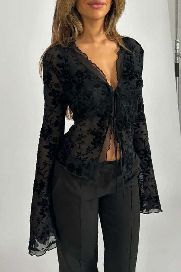 V Neck Tie Front Shirt image 2