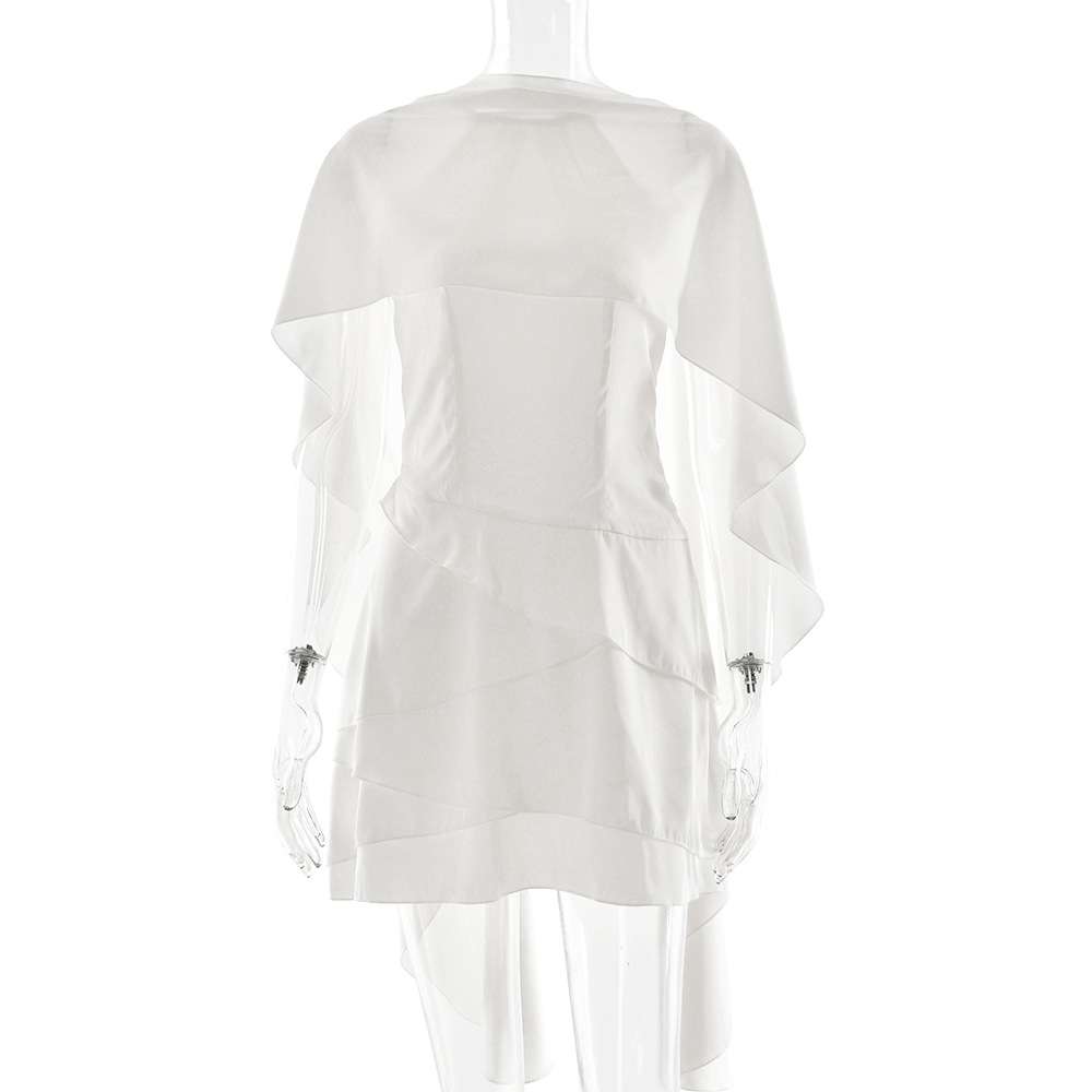 Asymmetric Dress with Cape Detail image 8