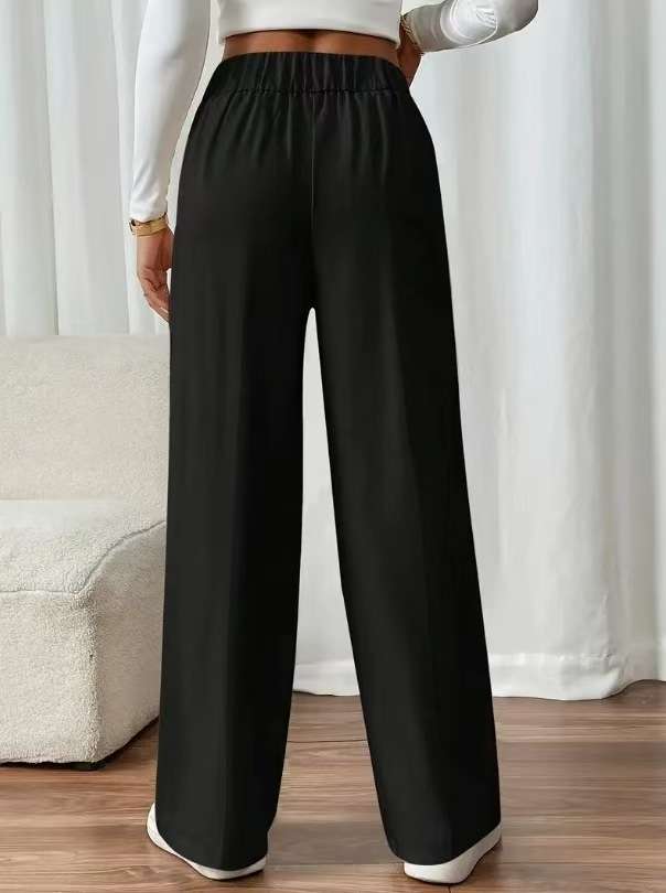 Elegant Black Wide-Leg Satin Trousers image 2