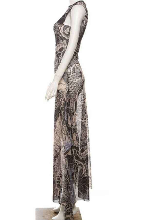Sexy Printed Sleeveless Mesh Side Slit Maxi Dress image 6
