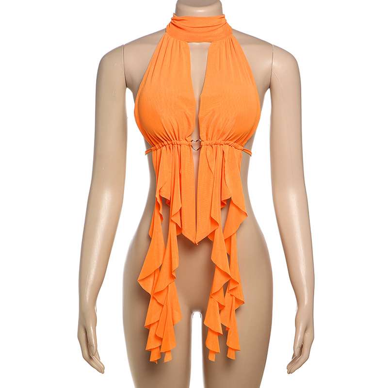 Ruffled Halter Top with Front Tie image 4