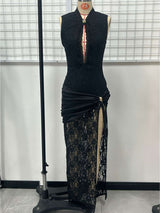 Midnight Allure Black Lace High-Slit Gown image 4