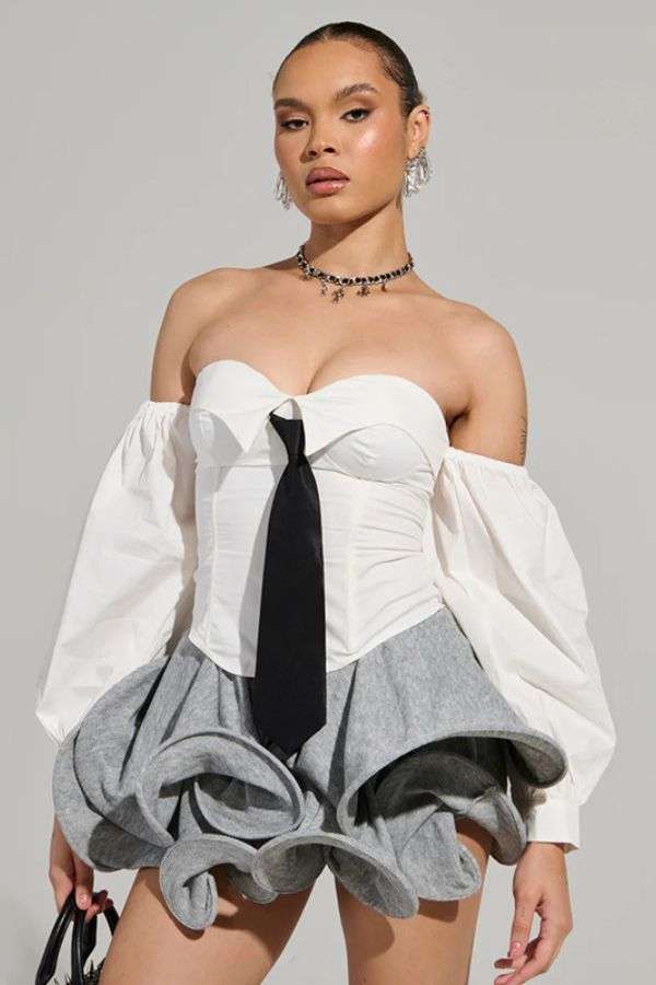 UPSIDE DOWN WAVY MINI SKIRT - L, Grey image