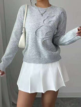 Embroidered Butterfly Knit Sweater - L, Grey image