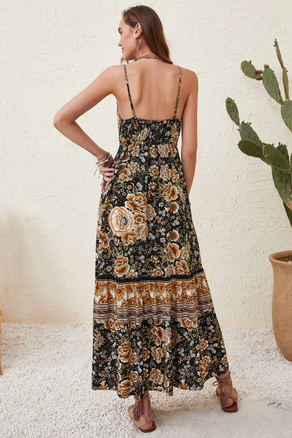 Retro Boho Floral Tassel Tie Maxi Dress Casual image 1