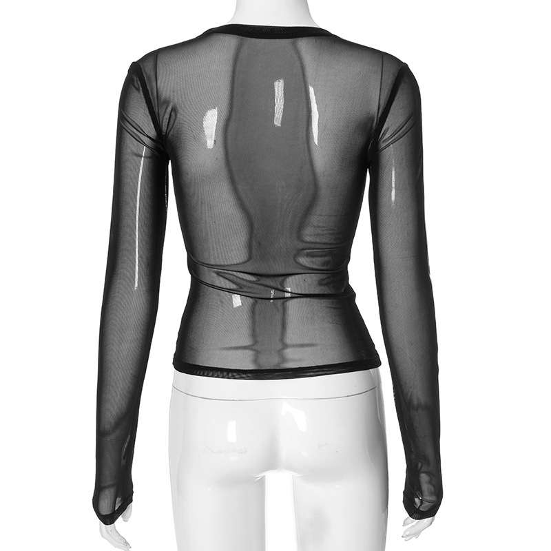 Mesh Patchwork O-Neck White Stripe Skinny Top image 4