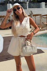 Sleeveless Button-Up Vest & Shorts Set image 0