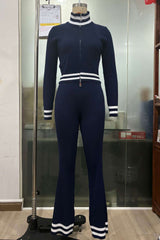 Long Sleeve Zip Up Crop Jacket Pants Set image 4