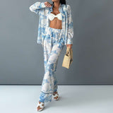 Print Pajama Set with Oversized Shirt & Wide-Leg Pants image 3