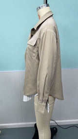 Beige Utility Jacket with Layered Hem image 4