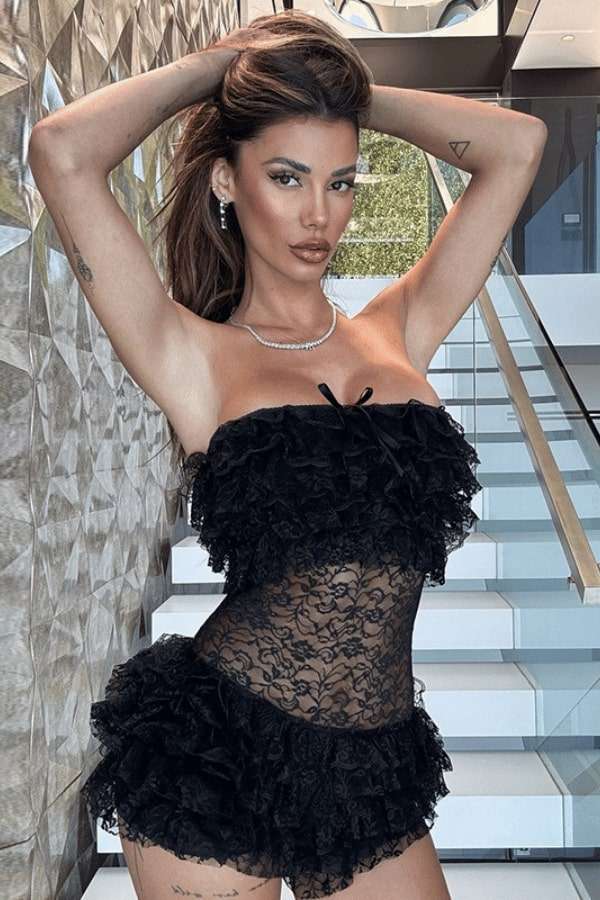 Midnight Elegance Lace Strapless Romper image 1