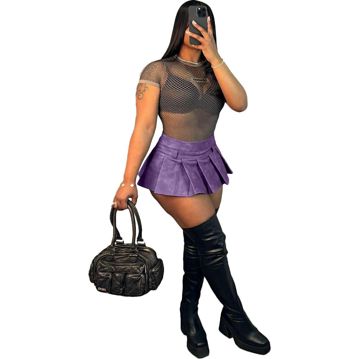 Pleated Mini Skirt - L, Purple image