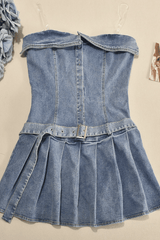 Urban Charm Belted Denim Skater Dress image 6