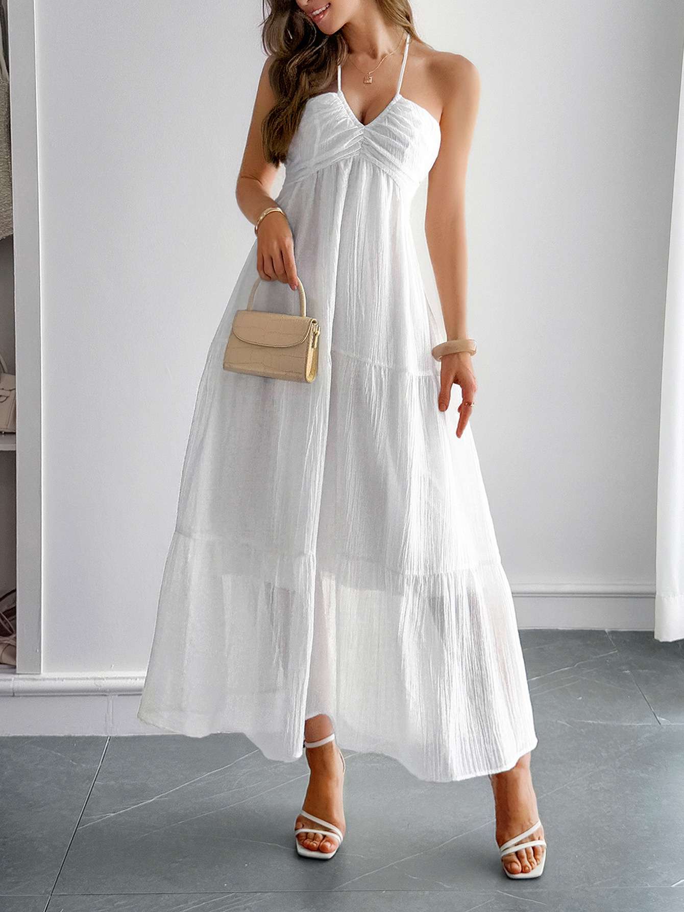 Spaghetti Strap Maxi Dress - L, White image