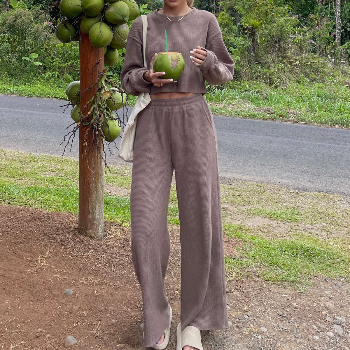 Casual Long Sleeve Sport Tracksuit - XL, Coffee Brown image