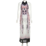 Elegant Tie-Dye Maxi Dress with Halter Neck image 3