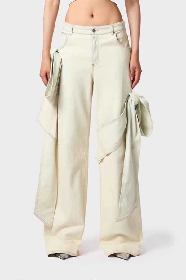Mid Rise Knot Detailed Denim Fashion Baggy Jeans image 0