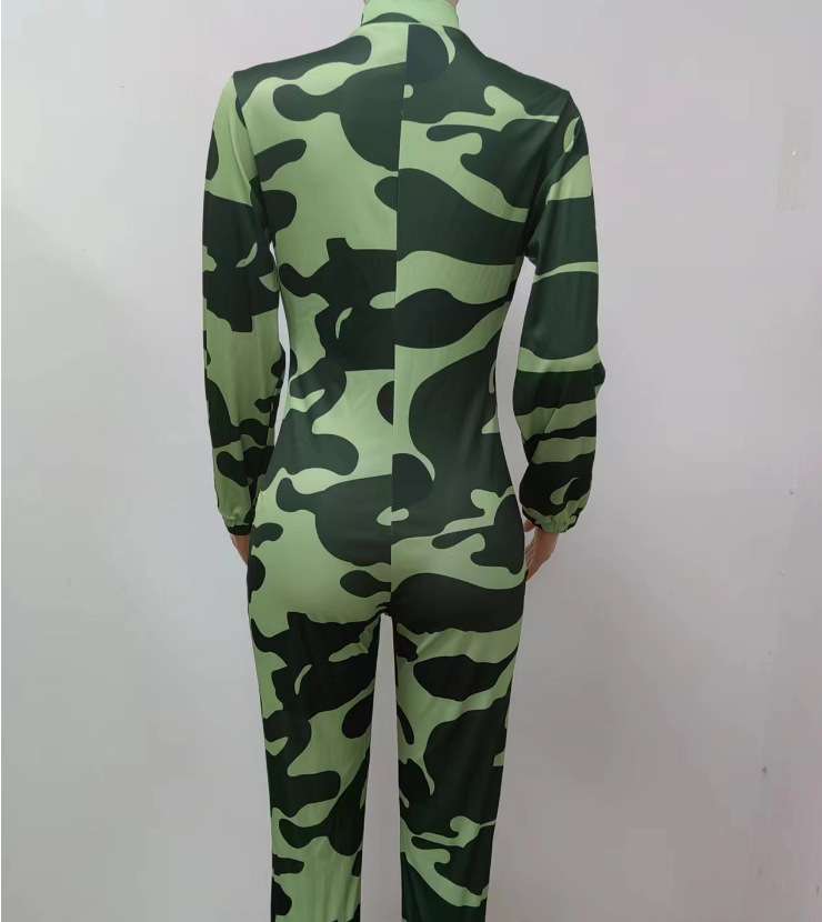 Printed Front Zipper Patchwork Jumpsuit image 3