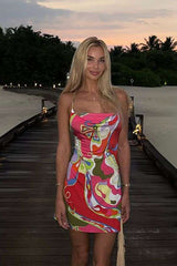 Abstract Print Cowl Neck Sleeveless Dress image 0