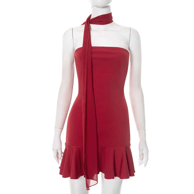 Strapless Bodycon Dress with Ruffled Hem image 5