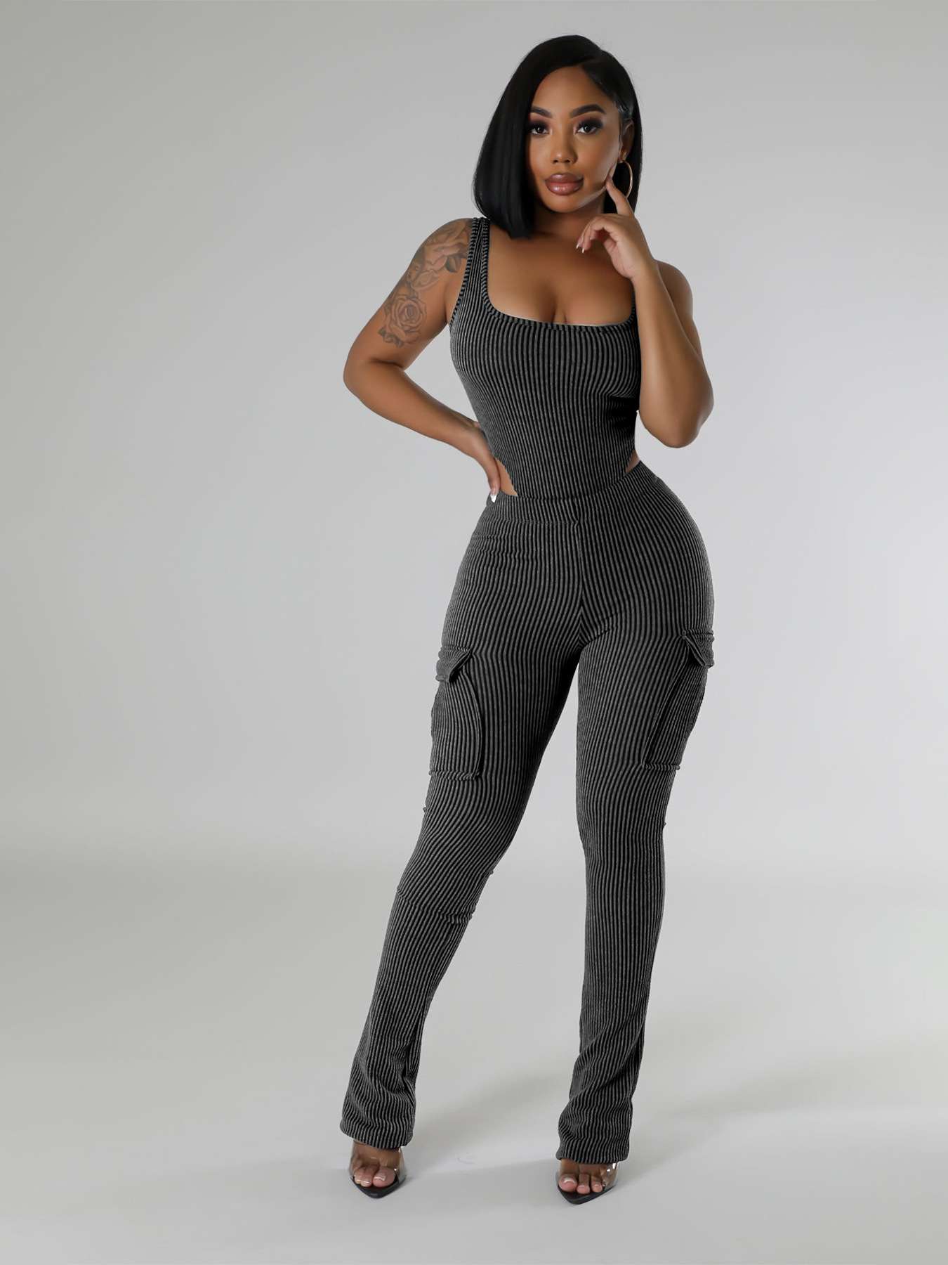 Bodysuit and Cargo Pants Set - M, Black image