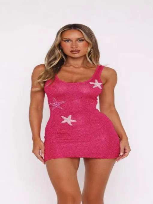 Tank Dress with Starfish Embellishments - S, Rose image