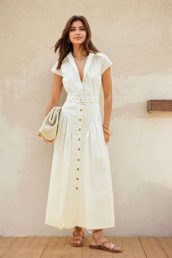 Button-Front Maxi Dress with Belt image 0