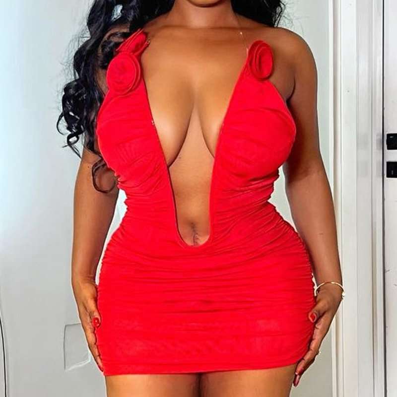 Deep V-Neck Bodycon Mini Dress image 2