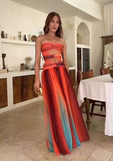 Sunset Ombre Cut-Out Maxi Dress - M, Multi Red image