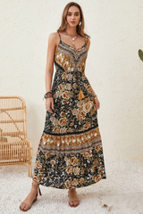 Retro Boho Floral Tassel Tie Maxi Dress Casual image 3