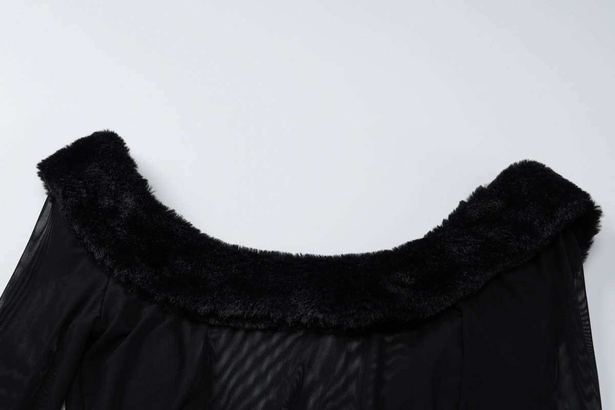 Square Neck Fluffy Trim Panel Mini Dress image 4