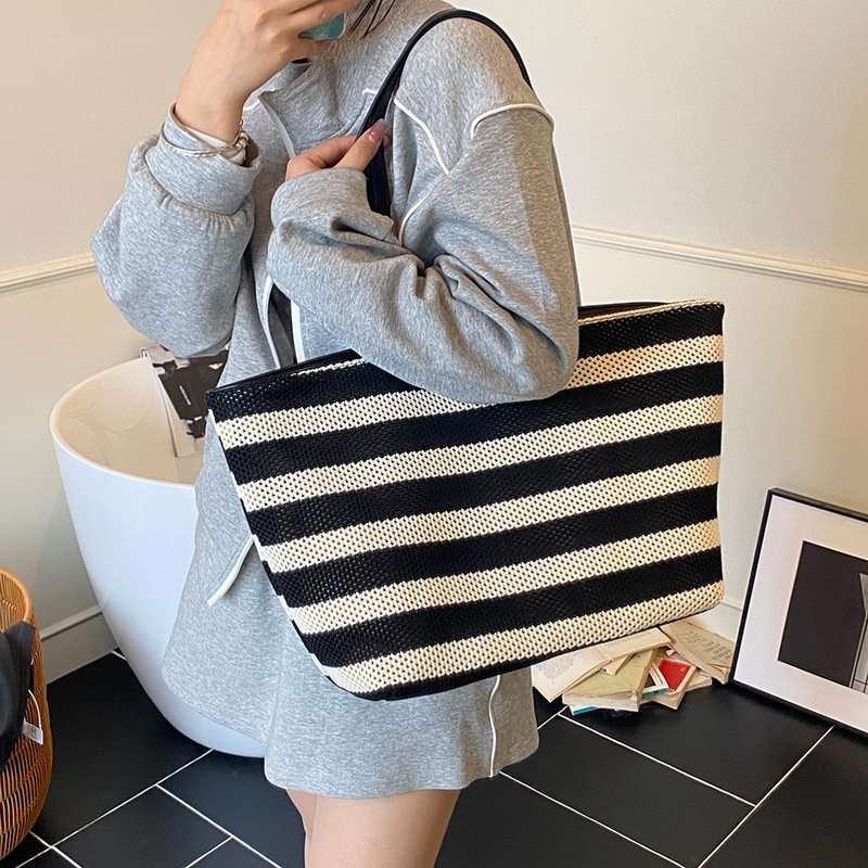 Striped Woven Tote Bag
