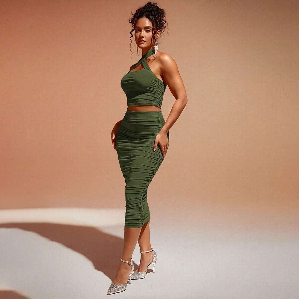 Ruched Halter Two-Piece Midi Set image 3