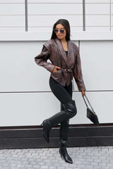 Classic PU Cropped Lapel Style Jacket image 3