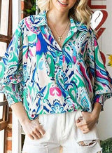 Floral print Long Sleeve Casual Shirt - M, Multi Green image