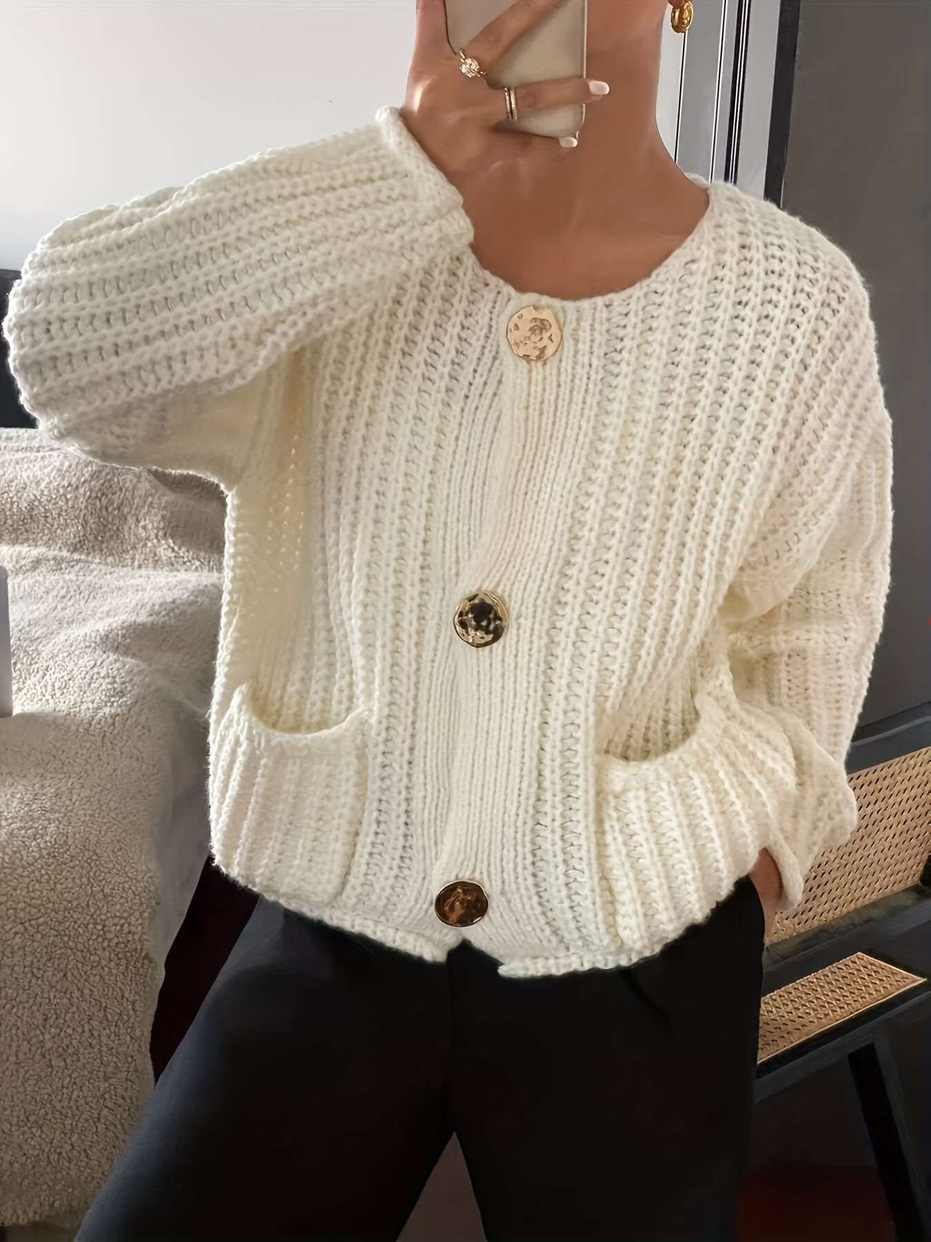 Chunky Knit Cardigan with Gold Buttons image 0