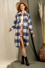 Mid Length Checkered Shacket - M, Multi Blue image
