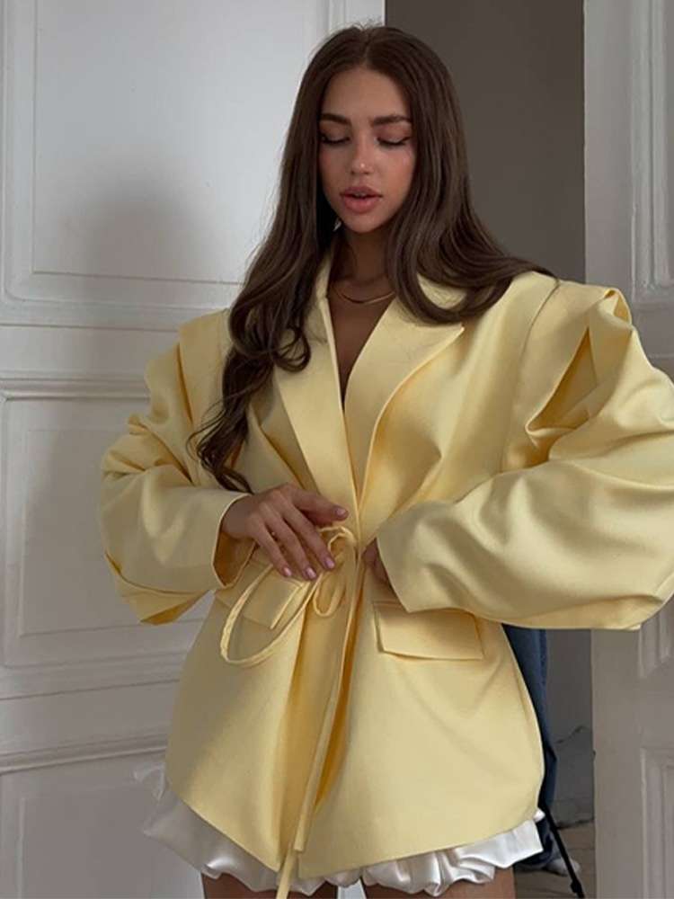 Belted Jacket with Pockets - M, Yellow image