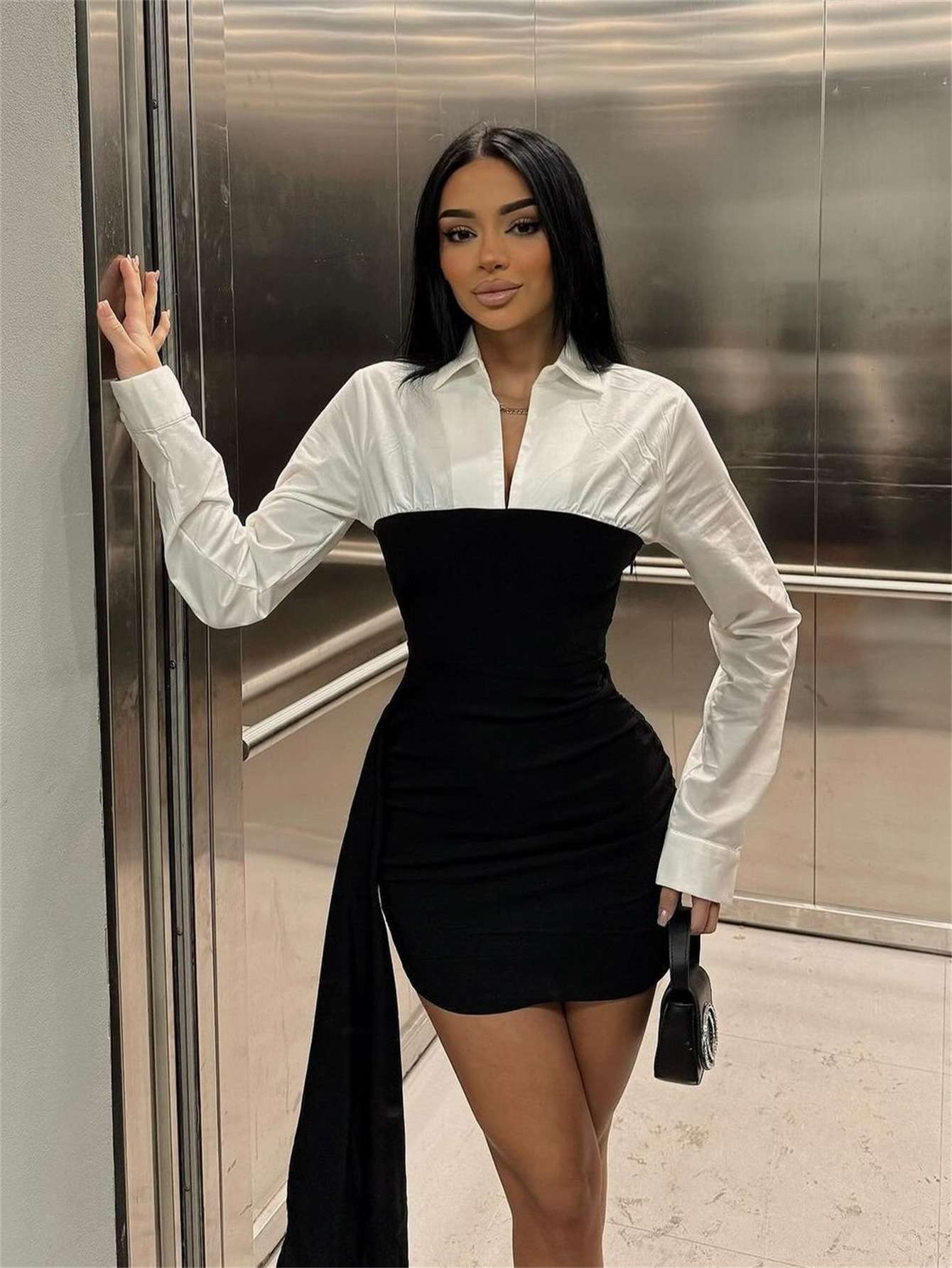 Color-Block Dress with Asymmetrical Detail image 6