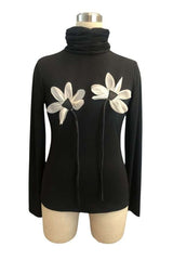 Black floral high neck ribbed top image 2