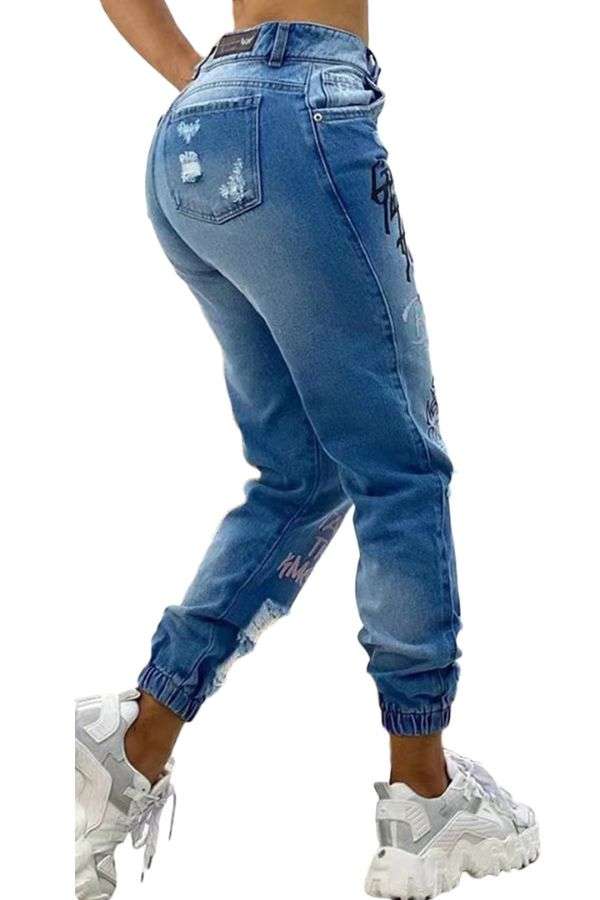 Zipper Fly Letter Printed Jeans image 2