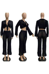 Sexy Knit Long Sleeve Top Two Piece Flared Pants Set image 8