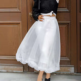 Sheer Bubble Hem Midi Skirt - M, White image