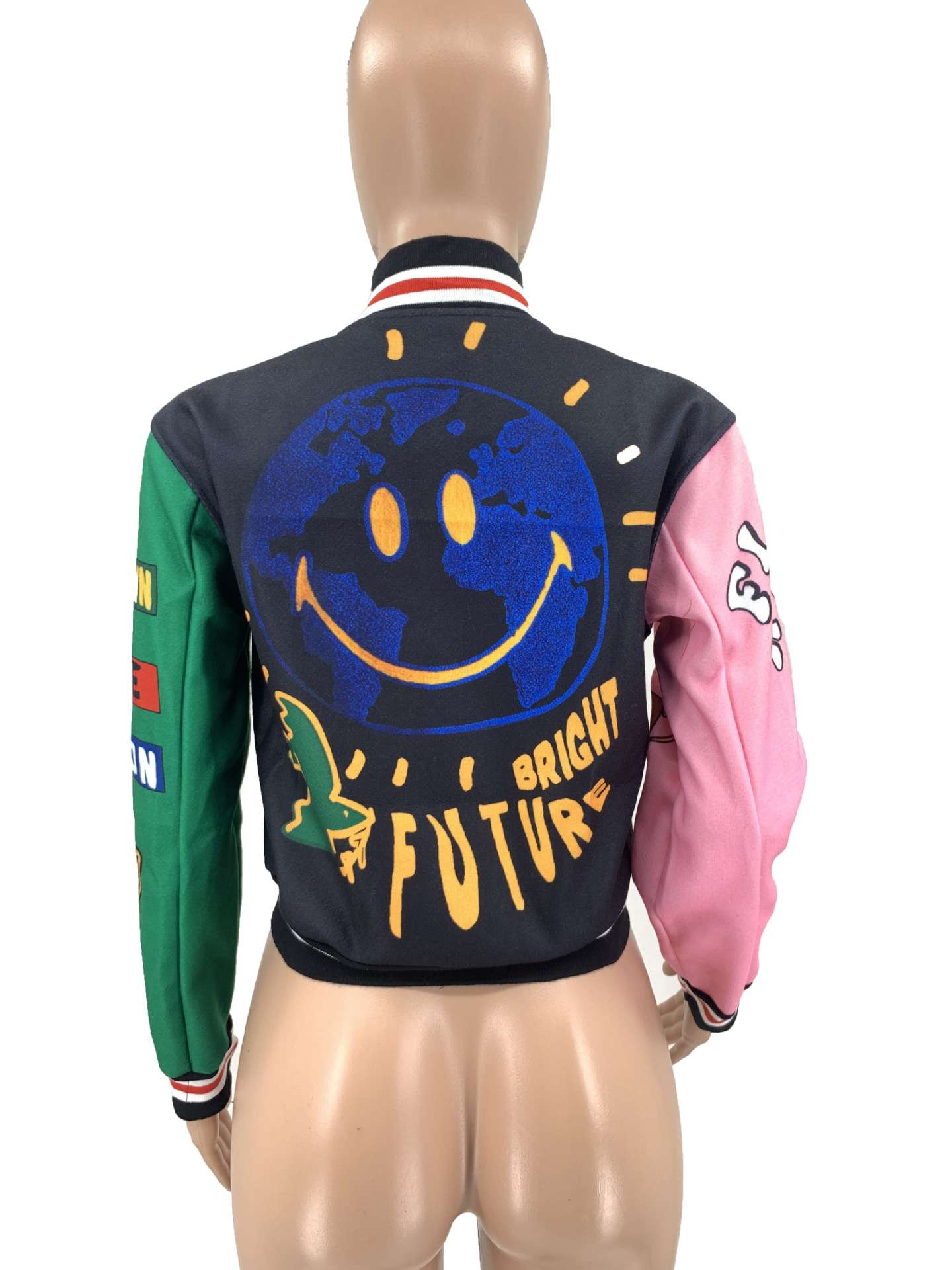 Button Up Printed Crop Bomber Jacket image 8