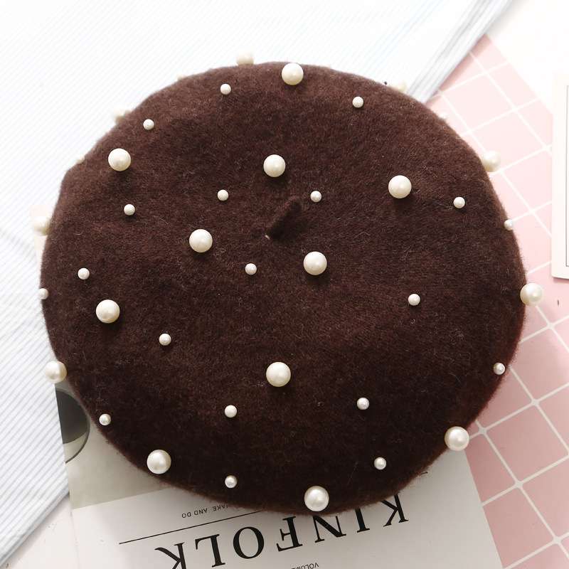 Embellishment Beaded Studs Crochet Cashmere Beret Cap image 3