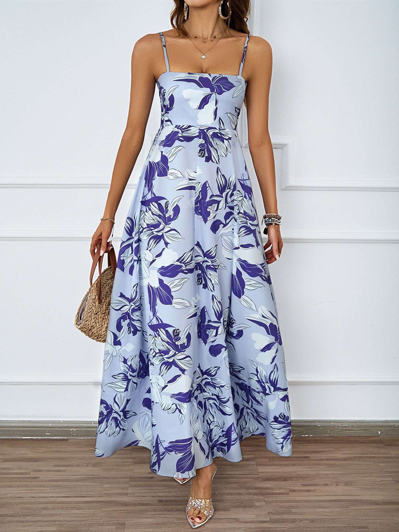 Floral Print Sleeveless Maxi Dress - S, Multi Blue image