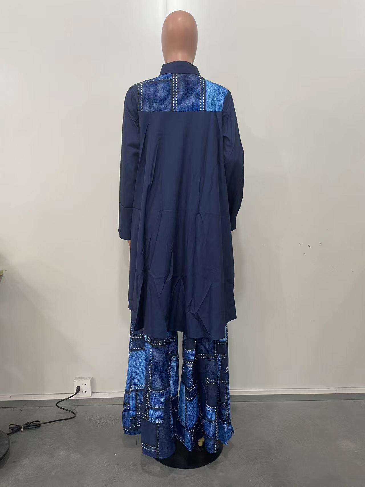 Color Block Denim-Lookalike Two Piece image 5