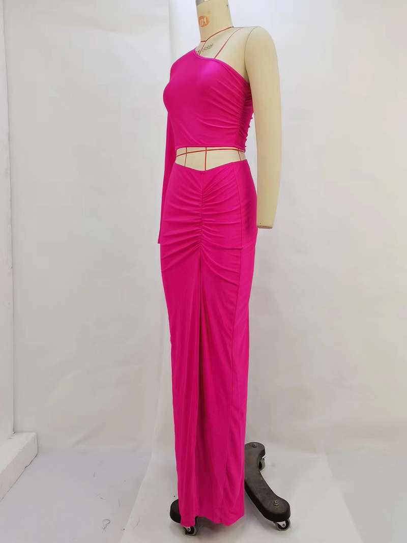 Vibrant One-Shoulder Crop Top & Matching Ruched Skirt image 2
