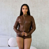 Faux Leather Jacket with Matching Shorts image 3